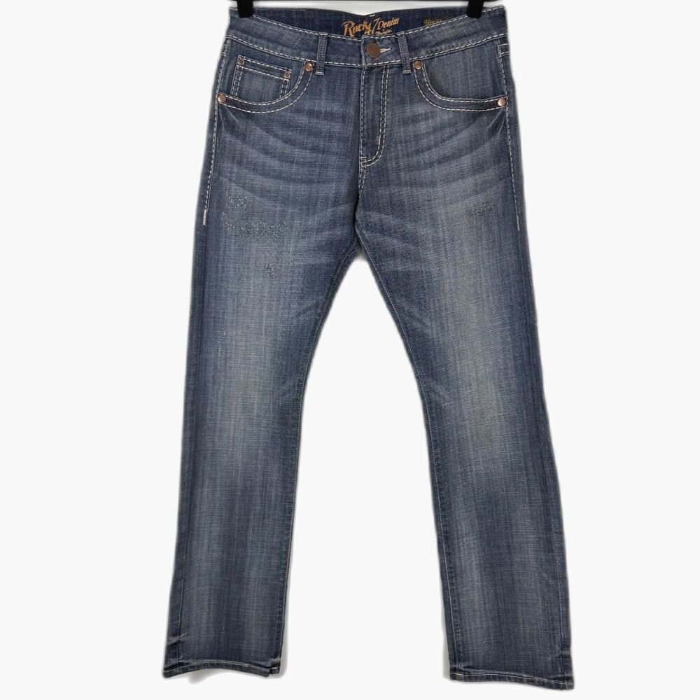 Wrangler Rock 47 Jeans Mens 32x34 Slim Straight Western Denim Blue